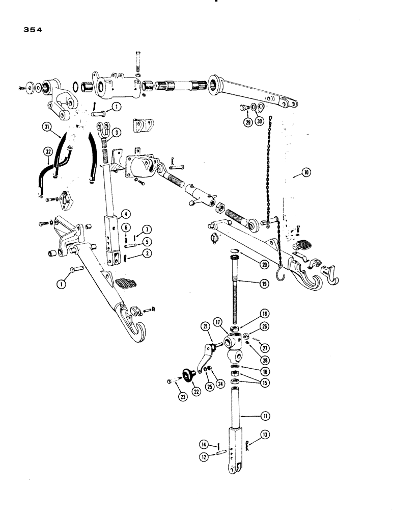 Схема запчастей Case IH 730 SERIES - (354) - LIFT LINKS AND LEVELING SCREW, EAGLE HITCH, 1ST USED TRAC. S/N 8191681 (08) - HYDRAULICS