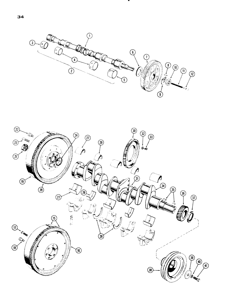 Схема запчастей Case IH 830-SERIES - (034) - CAMSHAFT, CRANKSHAFT AND FLYWHEEL, 267 AND 301 DIESEL ENGINES (02) - ENGINE