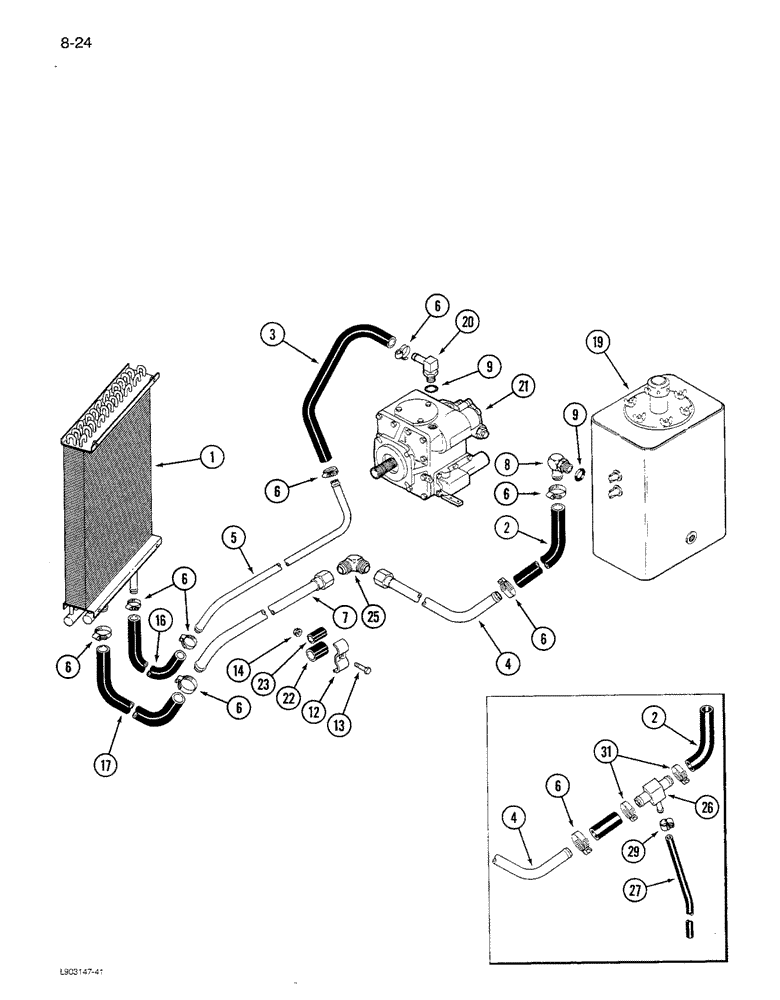 Схема запчастей Case IH 1680 - (8-024) - OIL COOLER SYSTEM, PRIOR TO P.I.N. JJC0046101 (07) - HYDRAULICS