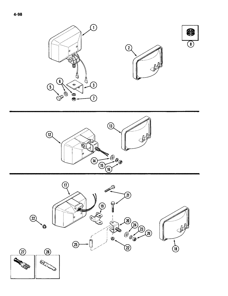 Схема запчастей Case IH 2094 - (4-098) - FLOOD LAMP ATTACHMENTS, UPPER REAR (04) - ELECTRICAL SYSTEMS