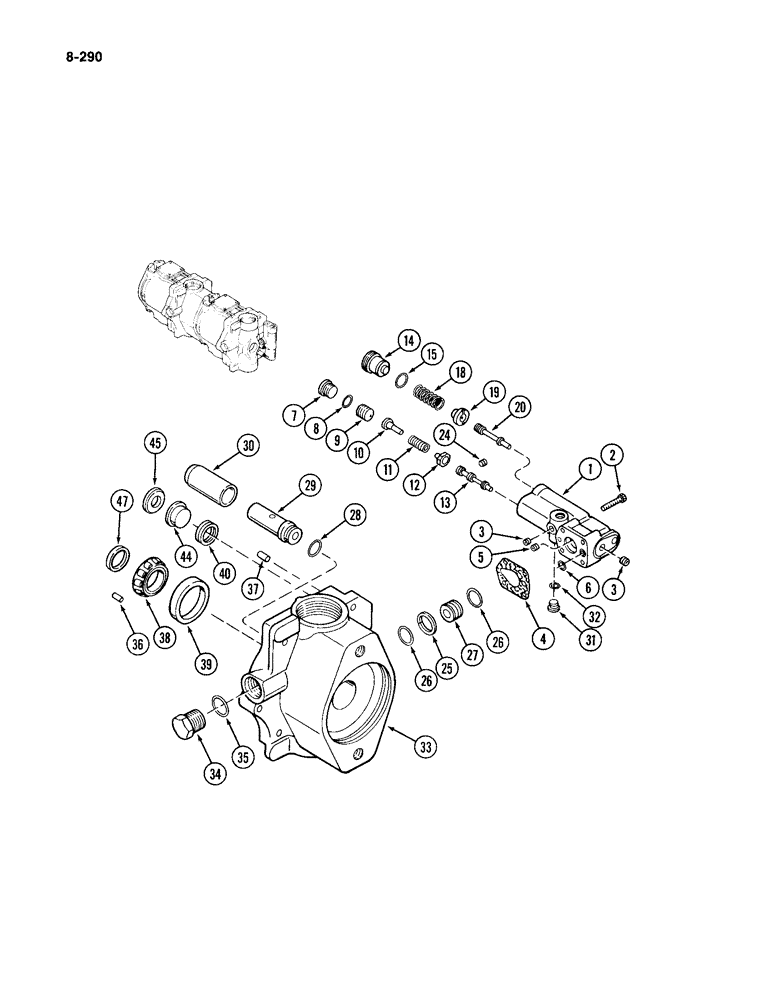 Схема запчастей Case IH 4994 - (8-290) - DUAL PISTON PUMP, REAR SECTION (08) - HYDRAULICS