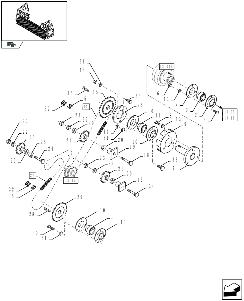 Схема запчастей Case IH LBX322S - (13.01[01]) - PICK-UP, MAIN TRANSMISSION, RH (13) - FEEDER