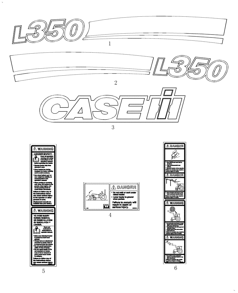 Схема запчастей Case IH L350 - (009) - DECALS (00) - COMPLETE MACHINE