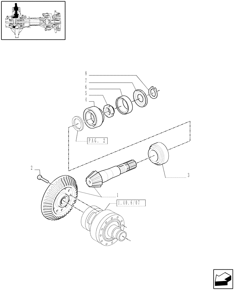 Схема запчастей Case IH MAXXUM 140 - (1.40. 6/06[01]) - (CL.4) FRONT AXLE W/MULTI-PLATE DIFF. LOCK AND STEERING SENSOR - BEVEL GEAR PAIR - C6758 (VAR.330408) (04) - FRONT AXLE & STEERING