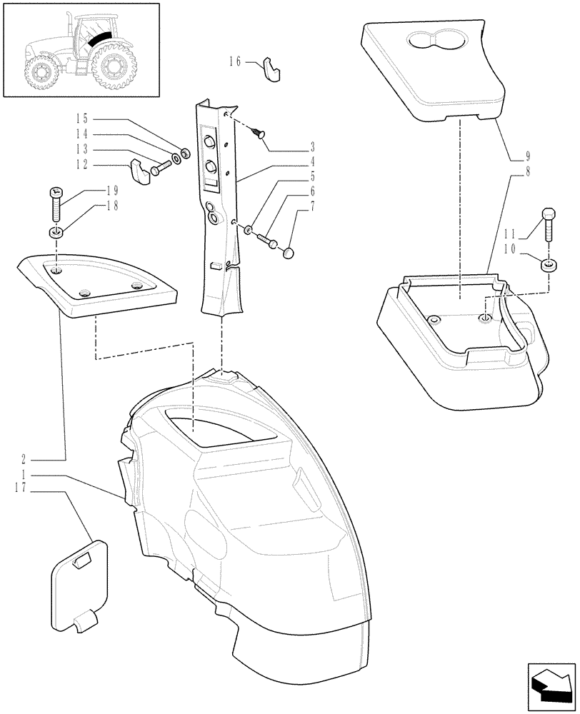 Схема запчастей Case IH PUMA 165 - (1.93.0[01A]) - CONTROLS COVER - D6742 (10) - OPERATORS PLATFORM/CAB