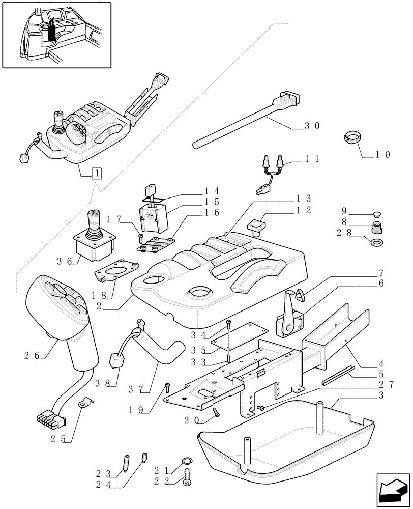 Схема запчастей Case IH MAXXUM 130 - (1.97.0/ D) - GEARBOX - MULTIFUNCTION JOYSTICK - BREAKDOWN (STD + VAR.331025) (10) - OPERATORS PLATFORM/CAB