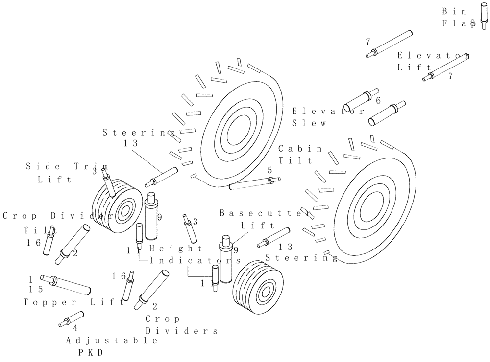 Схема запчастей Case IH 7000 - (B01.01[01]) - Hydraulic Cylinders {7000} {Location} (35) - HYDRAULIC SYSTEMS