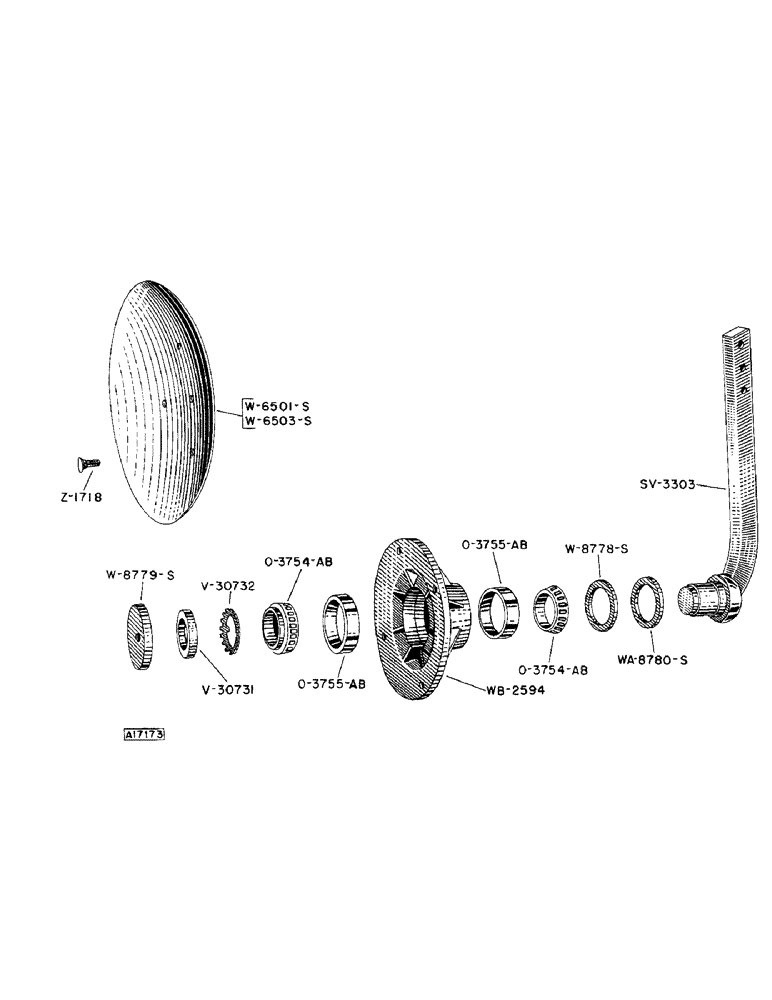 Схема запчастей Case IH 301 - (16) - DISK STANDARD AND BEARING, 1954 - 1957, QUANTITY USED PER UNIT 