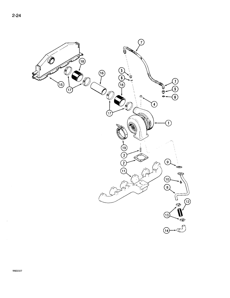 Схема запчастей Case IH 9230 - (2-024) - TURBOCHARGER SYSTEM, 6TA-830 ENGINE, 9230 TRACTOR ONLY (02) - ENGINE