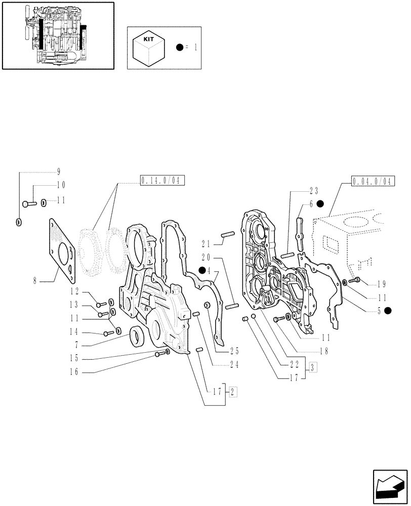 Схема запчастей Case IH JX95 - (0.04.3/02[01]) - (VAR.319-747) TTF MOTOR TIER2 - COVERS & GASKETS, FRONT (01) - ENGINE