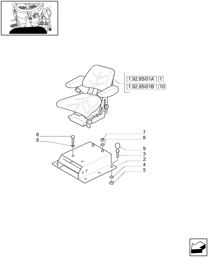 Схема запчастей Case IH JX95 - (1.92.85/01) - (VAR.007) NA PACKAGE - SEAT, SUPPORT (10) - OPERATORS PLATFORM/CAB