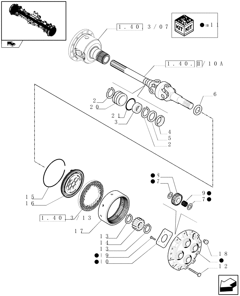 Схема запчастей Case IH PUMA 225 - (1.40.3/10[02]) - (VAR.212) FRONT AXLE WITH ACTIVE SUSPENSIONS AND BRAKES - AXLE SHAFTS AND EPICICLIC REDUCERS (04) - FRONT AXLE & STEERING