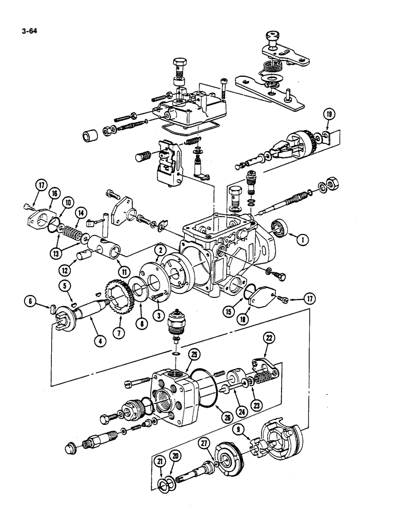 Схема запчастей Case IH 782 - (3-64) - FUEL INJECTION PUMP, D358 DIESEL ENGINE (02) - FUEL SYSTEM