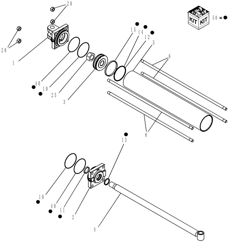 Схема запчастей Case IH ATX - (08-50) - HYDRAULIC WING LIFT CYLINDER, 5 INCH BORE X 30 INCH STROKE, 87407431 AND 86990365 (08) - HYDRAULICS