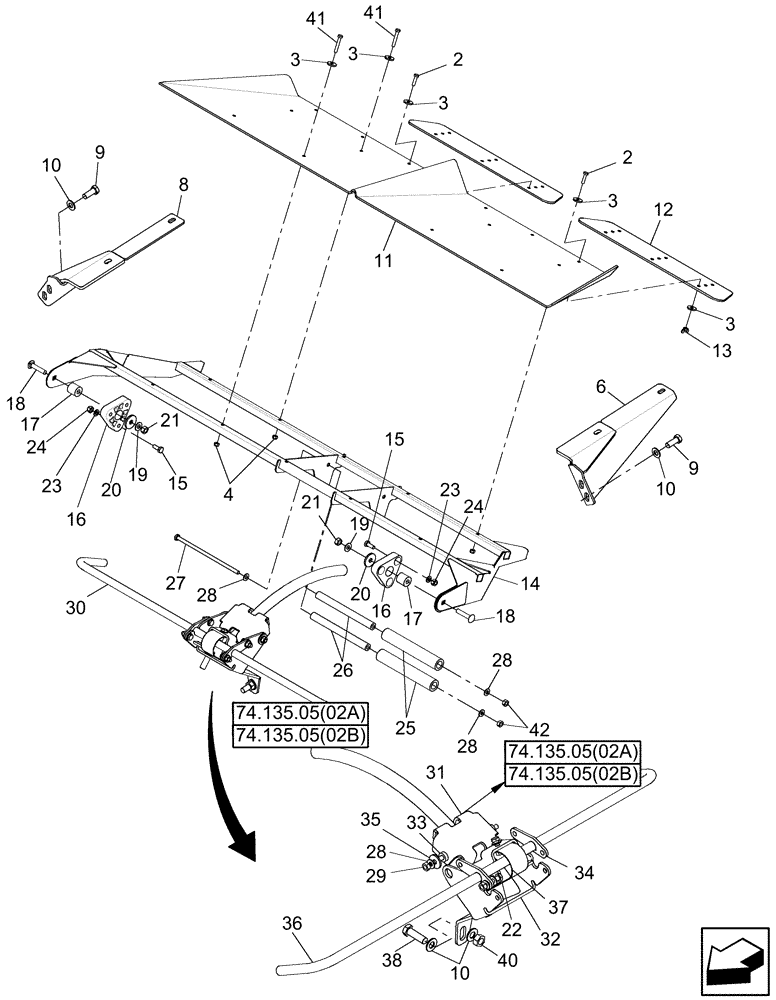 Схема запчастей Case IH 8120 - (74.135.05[01B]) - OSCILLATING CHAFFER PAN - BSN Y9G206592 - 8120/8120(LA), 9120 (74) - CLEANING