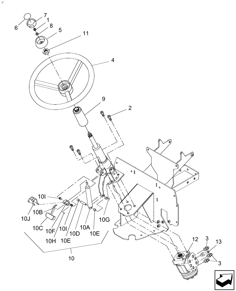 Схема запчастей Case IH FARMALL 40 - (10.09) - STEERING COLUMN, TILT (10) - OPERATORS PLATFORM/CAB