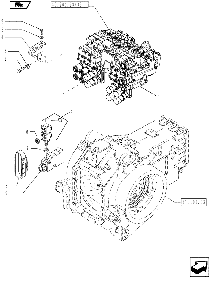 Схема запчастей Case IH MAGNUM 190 - (35.700.02[03]) - REMOTE VALVE SPILLAGE COLLECTION WITH 5 ELEMENTS, WITH CONTINUOUSLY VARIABLE TRANSMISSION (35) - HYDRAULIC SYSTEMS