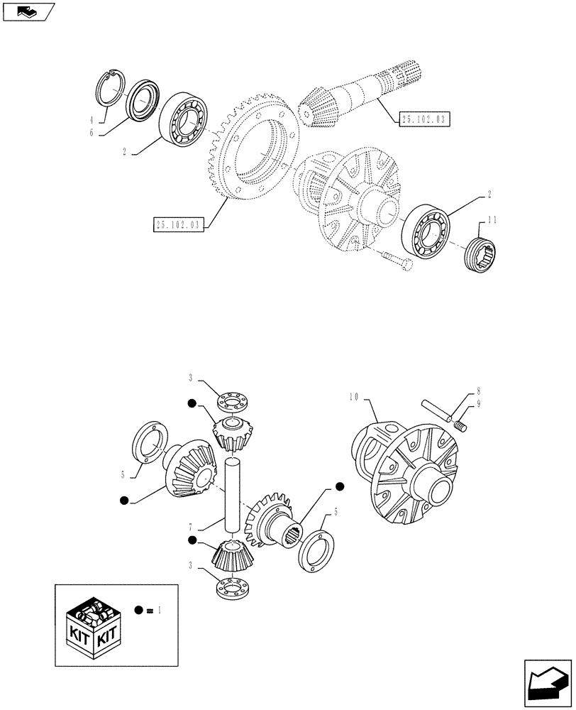 Схема запчастей Case IH PUMA 160 - (25.102.08) - VAR - 330414, 330427, 390409 - CL.3 FRONT AXLE - DIFFERENTIAL (25) - FRONT AXLE SYSTEM