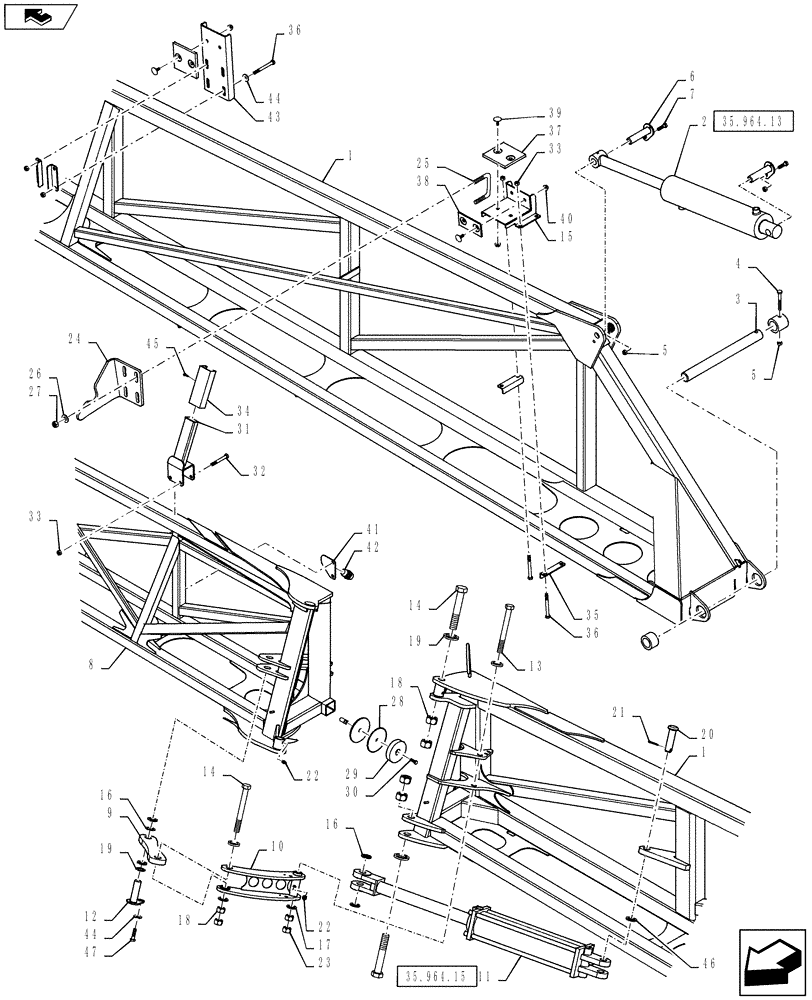 Схема запчастей Case IH 4430 - (39.130.19) - BOOM MOUNTING, INNER AND MID BOOM, RH, 120 BOOM (39) - FRAMES AND BALLASTING