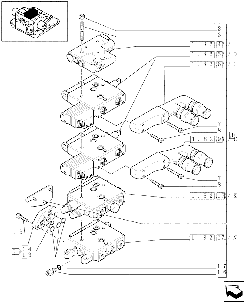 Схема запчастей Case IH MXU125 - (1.82.7/25[02]) - (VAR.361) 2 CCLS (EDC) ELECTRONIC CONTROL VALVES AND ASSOCIATED PARTS - D5504 (07) - HYDRAULIC SYSTEM