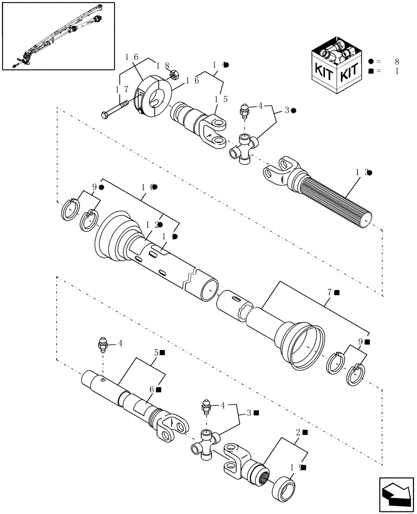 Схема запчастей Case IH DCX161 - (01.06) - SECONDARY PTO (01) - PTO DRIVE SHAFT