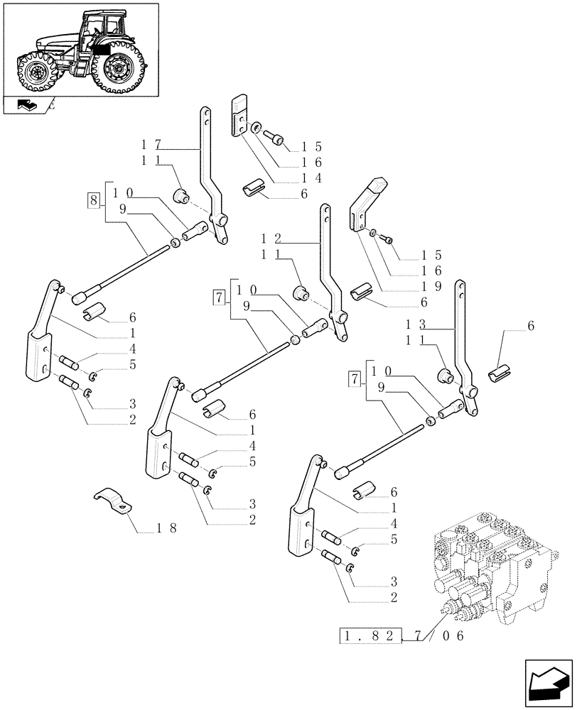 Схема запчастей Case IH FARMALL 105U - (1.96.2/06[02]) - THREE CONTROL VALVES (BOSCH) - LEVERS AND KNOBS - L/CAB (VAR.330358) (10) - OPERATORS PLATFORM/CAB