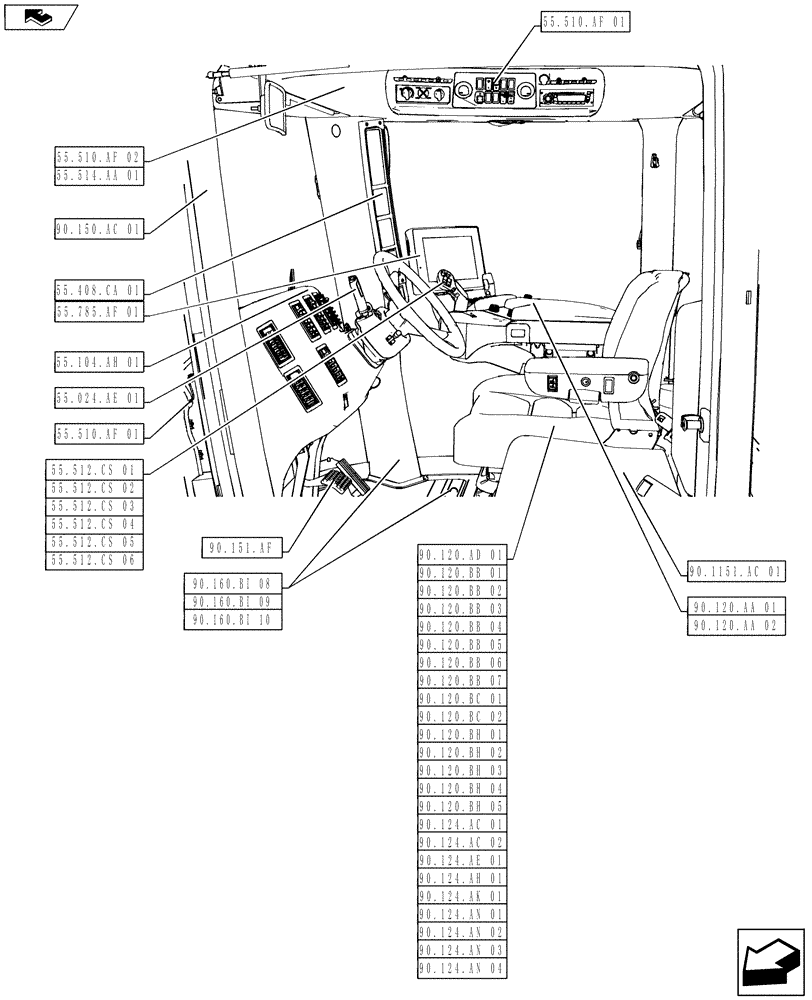 Схема запчастей Case IH STEIGER 450 - (90.000.00) - PICTORIAL INDEX - CAB & PLATFORM (90) - PLATFORM, CAB, BODYWORK AND DECALS