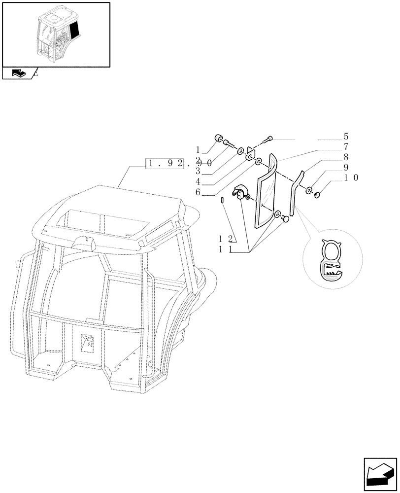 Схема запчастей Case IH FARMALL 95 - (1.92.92[03]) - CAB SIDE GLASS (10) - OPERATORS PLATFORM/CAB