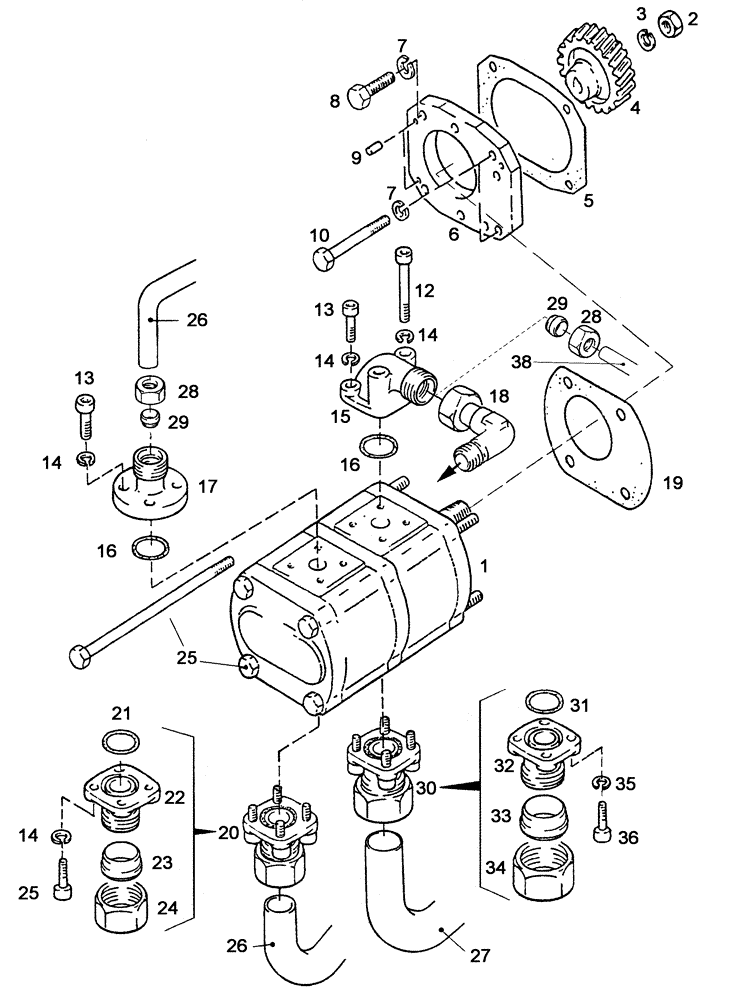 Схема запчастей Case IH C55 - (02-27[01]) - HYDRAULIC PUMP - BUILT-IN LEFT (02) - ENGINE