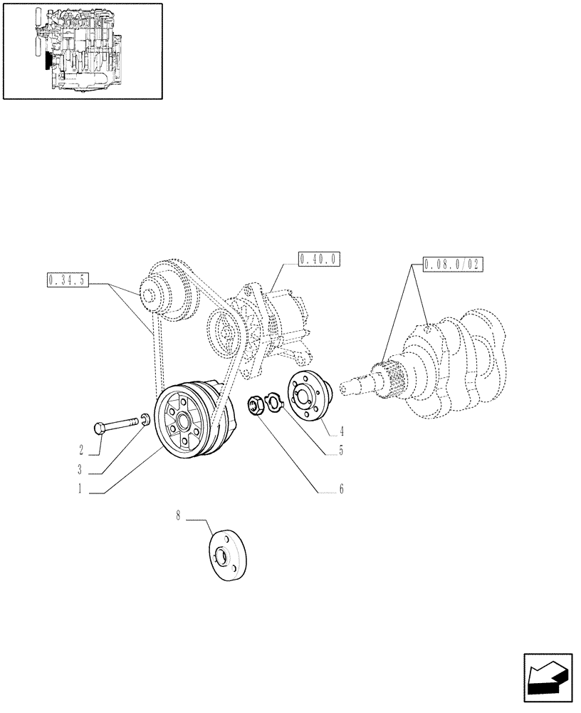 Схема запчастей Case IH JX95 - (0.08.4/01) - CRANKSHAFT PULLEY AND HUB (01) - ENGINE