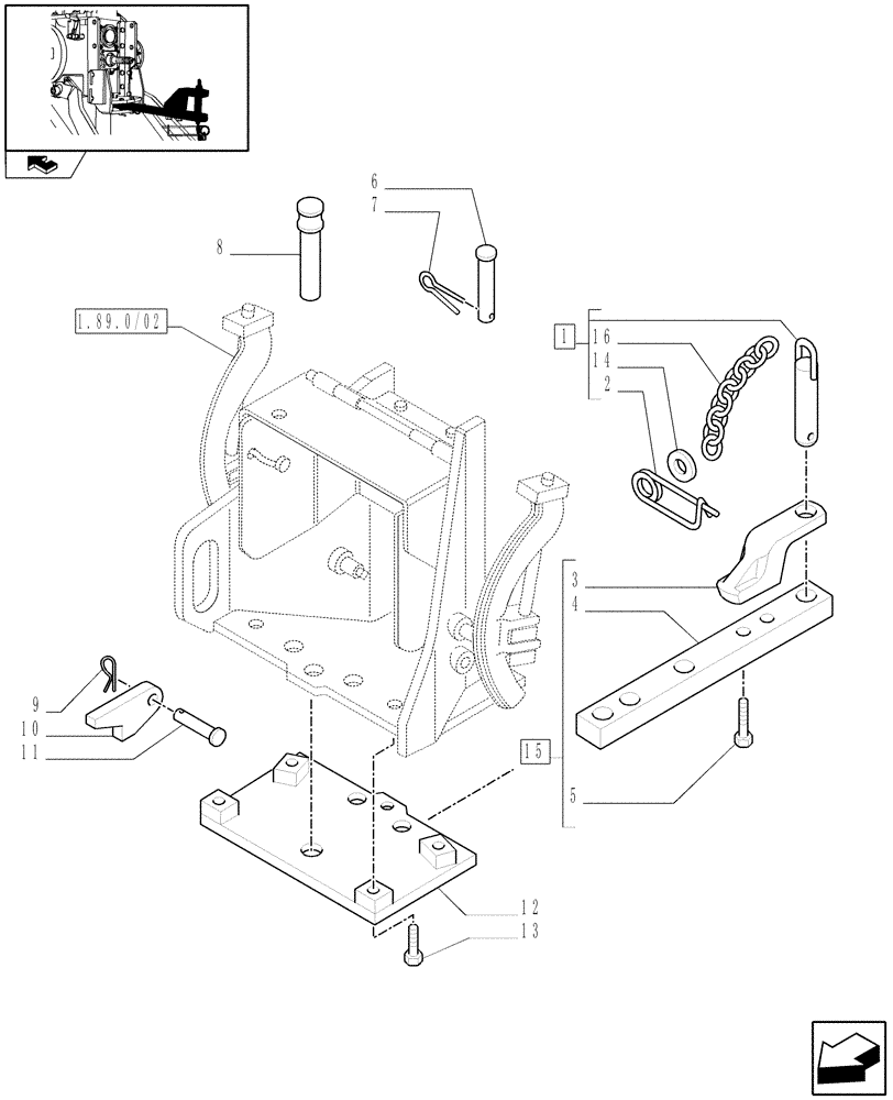 Схема запчастей Case IH FARMALL 95N - (1.89.0/08) - SWINGING DRAWBAR (33MM) (VAR.330907) (09) - IMPLEMENT LIFT