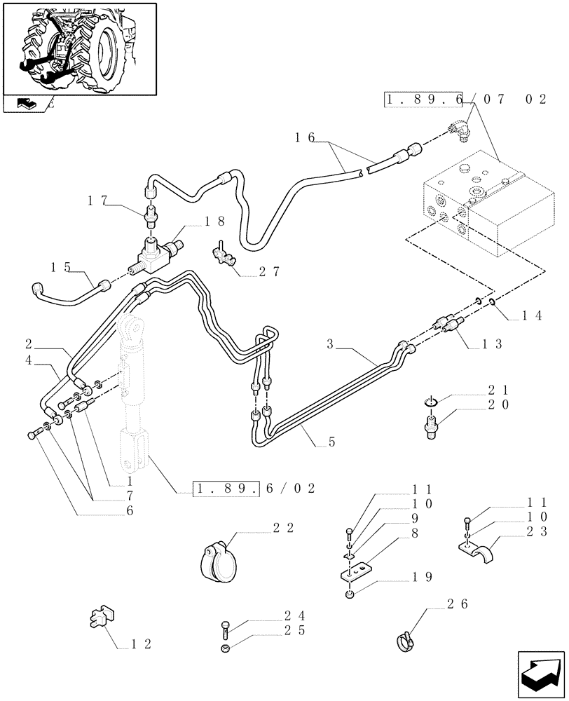 Схема запчастей Case IH FARMALL 85N - (1.89.6/07[01]) - LESS REAR REMOTES VALVES - TIE ROD, PIPES AND CONNECTIONS (VAR.337391-338391 / 743528) (09) - IMPLEMENT LIFT