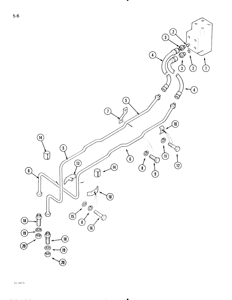 Схема запчастей Case IH 695 - (5-06) - POWER STEERING TUBES, FRONT, TWO WHEEL DRIVE TRACTOR (05) - STEERING