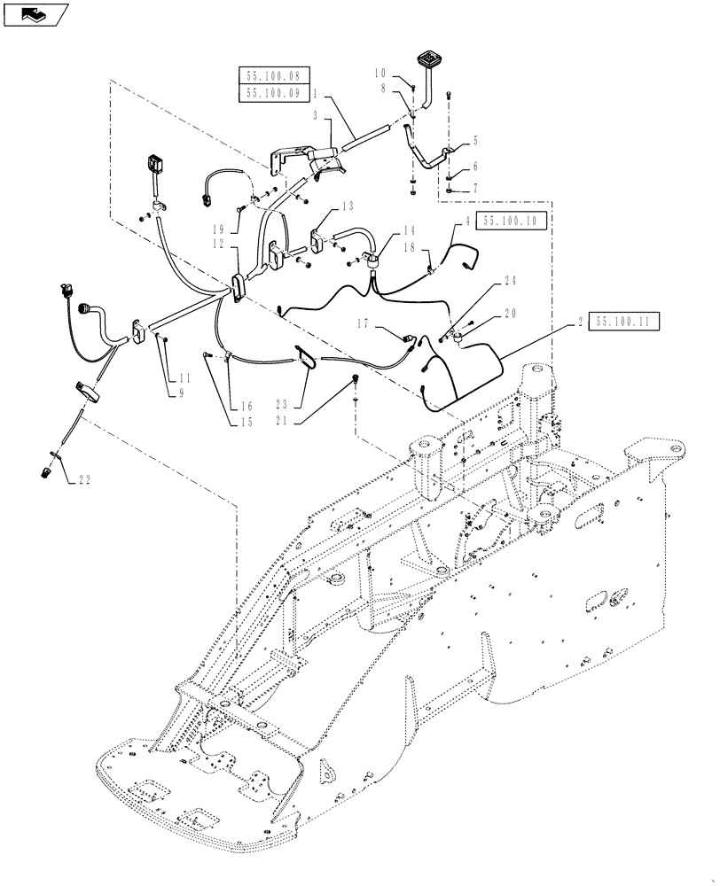 Схема запчастей Case IH QUADTRAC 600 - (55.100.07) - HARNESSES - FRONT FRAME WIRING LAYOUT - QUADTRAC (55) - ELECTRICAL SYSTEMS