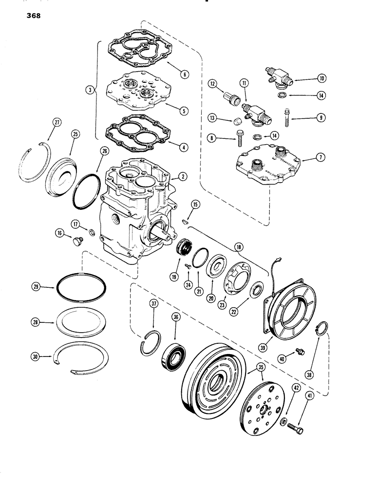 Схема запчастей Case IH 1090 - (368) - CAB, TECUMSEH COMPRESSOR (09) - CHASSIS/ATTACHMENTS