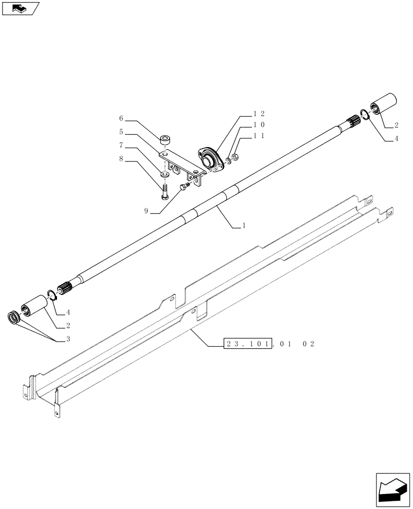 Схема запчастей Case IH FARMALL 75C - (23.101.01[01]) - 4WD PROPELLER SHAFT (23) - FOUR WHEEL DRIVE SYSTEM