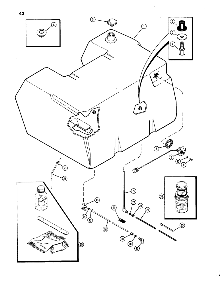 Схема запчастей Case IH 1270 - (042) - FUEL TANK AND LINES, 451 BDT, DIESEL ENGINE, POLYETHYLENE MATERIAL, FIRST USED TRACTOR S/N 8715153 (03) - FUEL SYSTEM