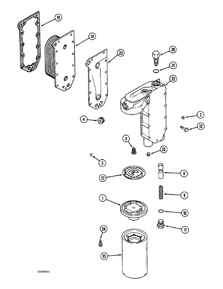 Схема запчастей Case IH 1660 - (2-56) - OIL FILTER AND COOLER, 6T-830 ENGINE, ENGINE S.N. 44489287 AND AFTER (01) - ENGINE