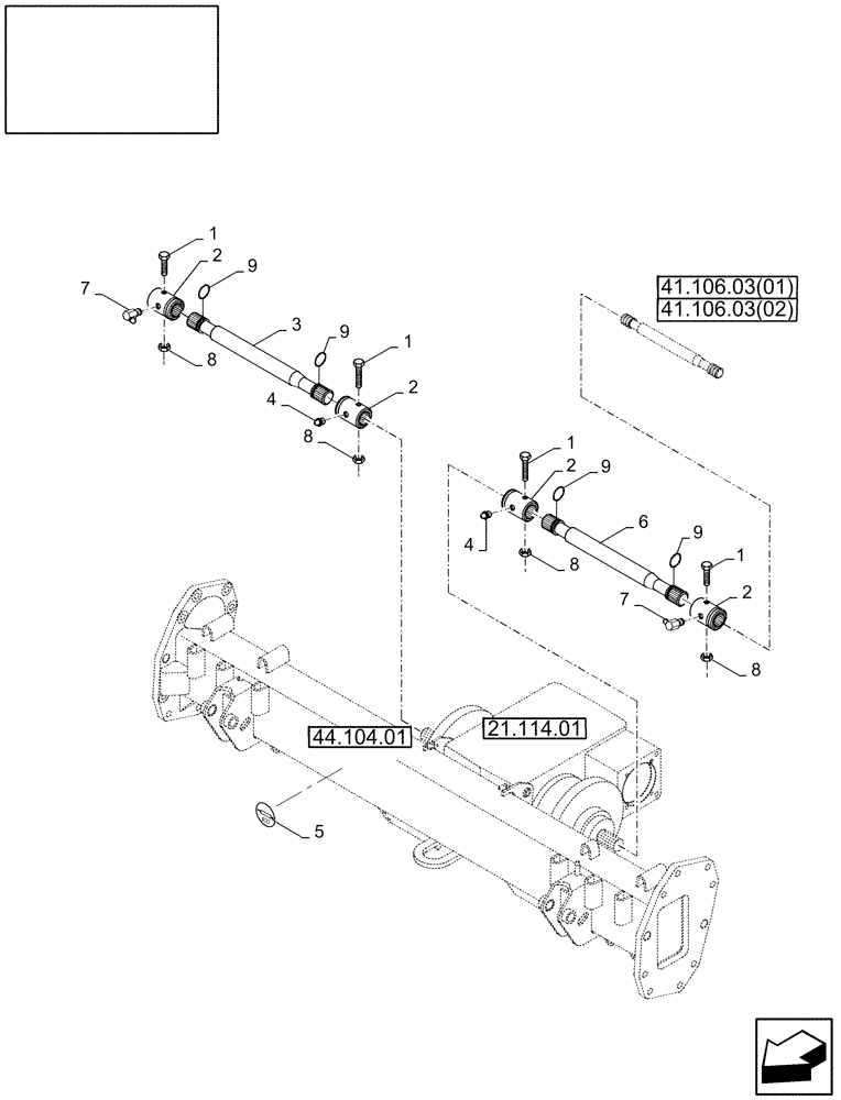 Схема запчастей Case IH 9120 - (44.151.08[02]) - HALF-SHAFTS WITHOUT EXTENSIONS - 8120/8120(LA), 9120 (44) - WHEELS