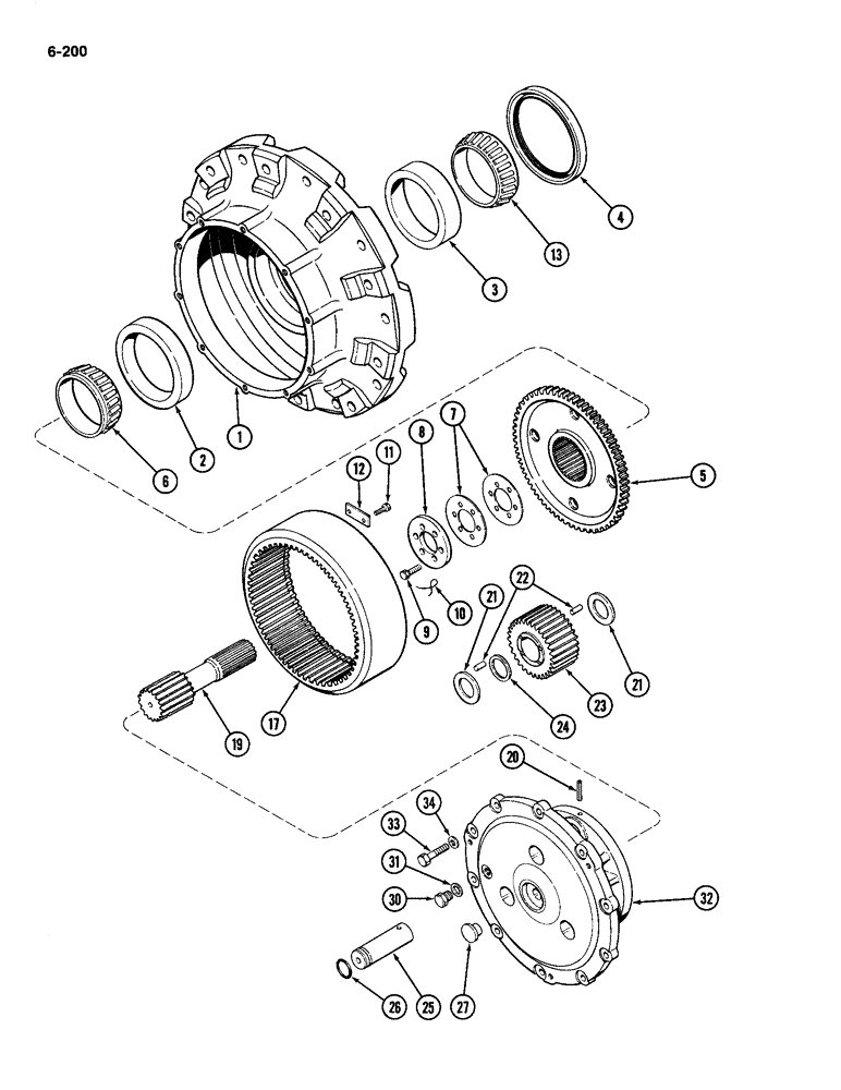 Схема запчастей Case IH 4494 - (6-200) - FRONT AXLE ASSEMBLY, WHEEL HUB AND AXLE PLANETARY, AXLE SERIAL NO. 13015953 AND AFTER (06) - POWER TRAIN