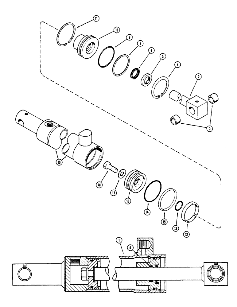 Схема запчастей Case IH 2670 - (164) - G100068 FRONT STEERING CYLINDER, WITH ONE PIECE INNER GLAND SEAL 2-1/2 INCH DIAMETER X 8 INCH STROKE (05) - STEERING