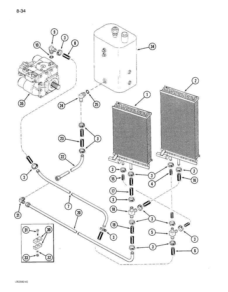 Схема запчастей Case IH 1680 - (8-034) - OIL COOLER SYSTEM, RICE COMBINE, P.I.N. JJC0047918 AND AFTER (07) - HYDRAULICS