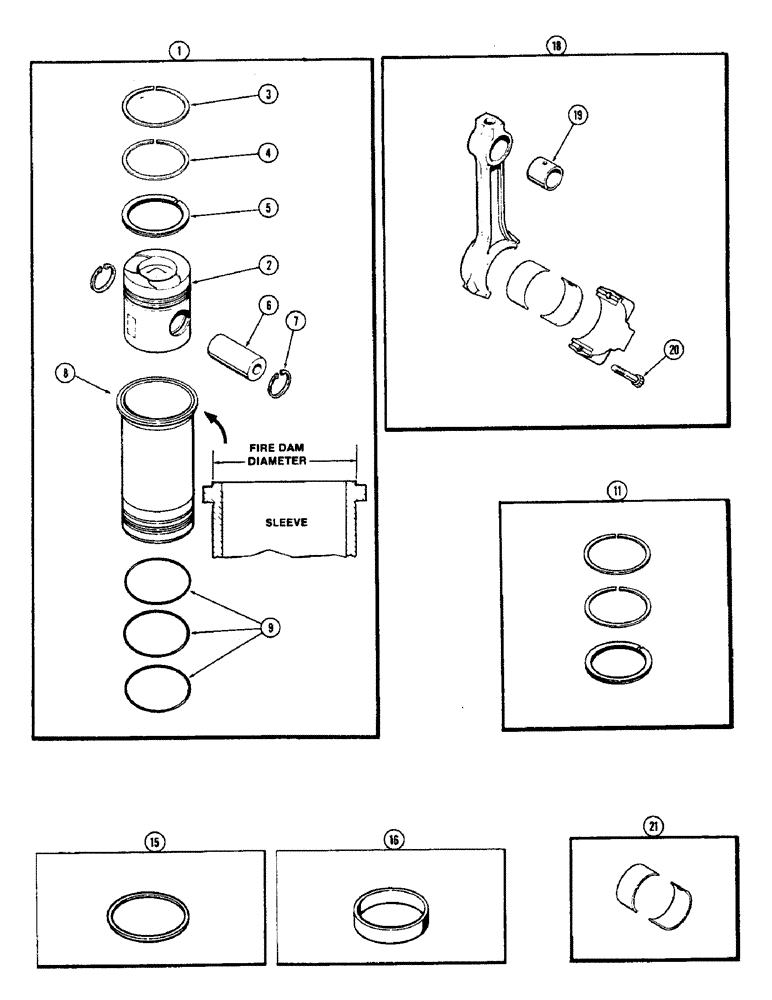 Схема запчастей Case IH 2470 - (036) - PISTONS AND SLEEVES, WITH 5.189 INCH TO 5.194 INCH FIRE DAM DIAMETER SLEEVE, 504BDT DIESEL ENGINE (02) - ENGINE