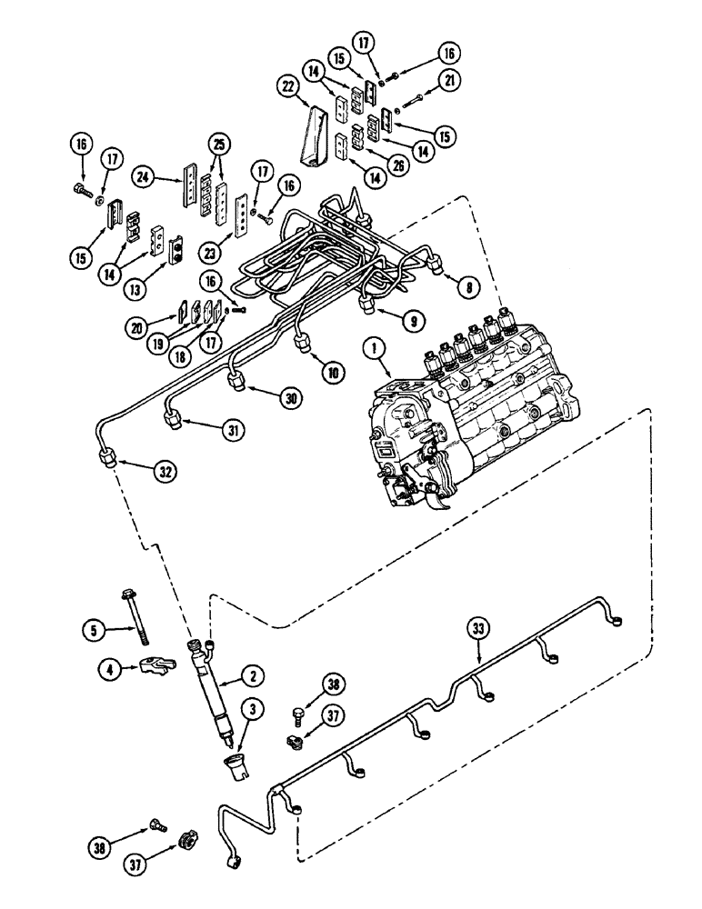 Схема запчастей Case IH 9110 - (04-38) - FUEL INJECTION SYSTEM, 6TA-830 ENGINE, PRIOR TO SERIAL NUMBER 17900567 (04) - Drive Train