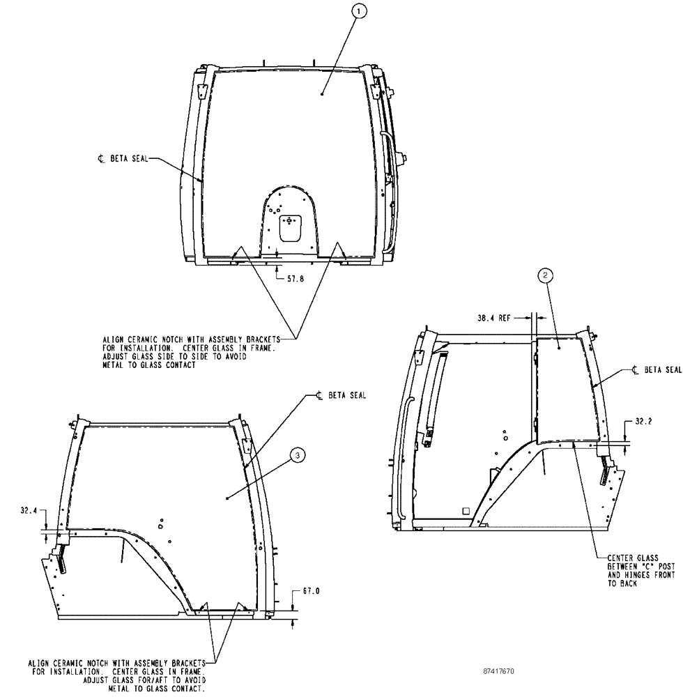 Схема запчастей Case IH SPX3320 - (02-005) - GLASS MOUNTING GROUP Cab Exterior