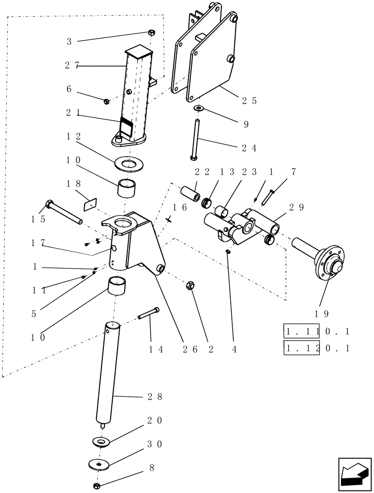 Схема запчастей Case IH ATX400 - (1.100.1) - CENTER SECTION FRONT DUAL CASTER (12) - FRAME