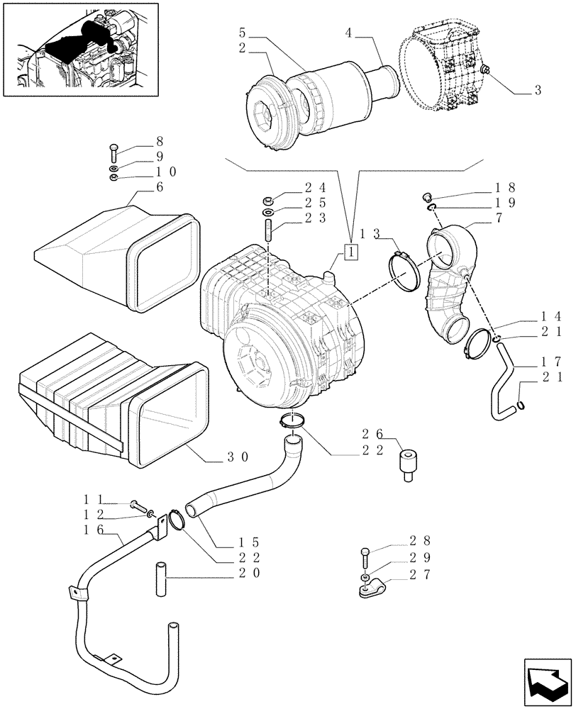 Схема запчастей Case IH PUMA 165 - (1.19.1) - DRY AIR FILTER - PIPES (02) - ENGINE EQUIPMENT