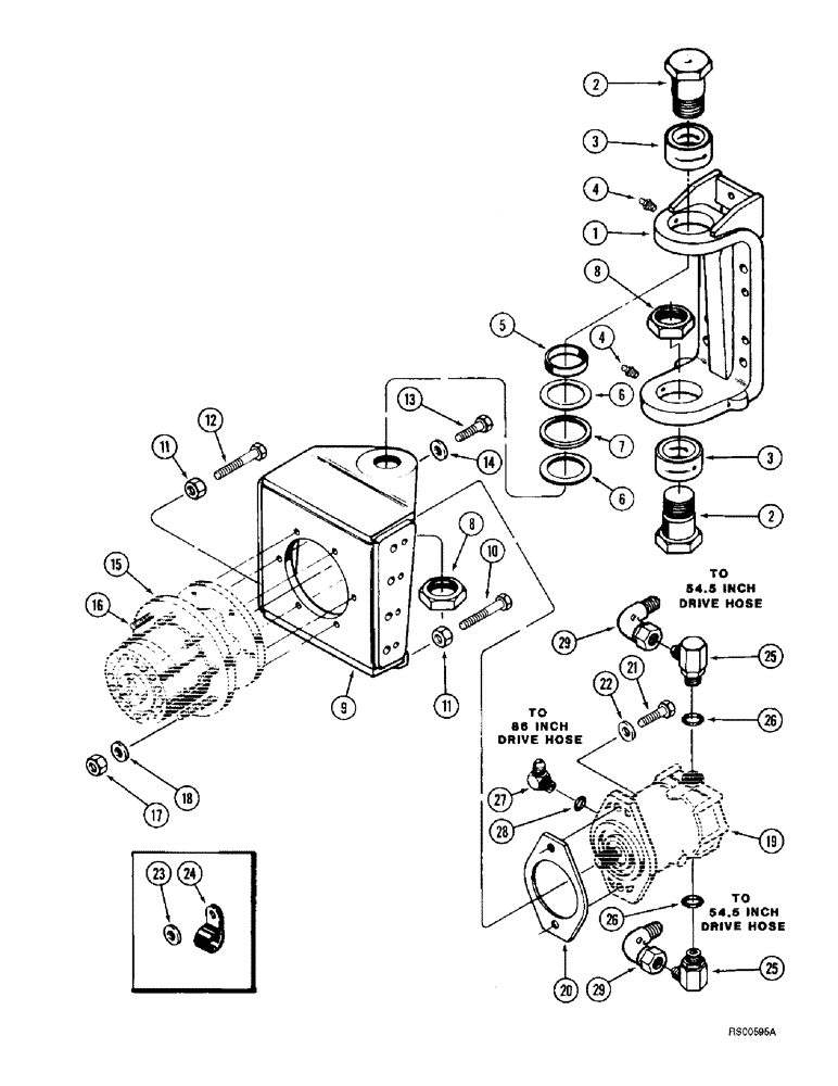 Схема запчастей Case IH 1680 - (5-38) - WHEEL DRIVE SUPPORTS, POWER GUIDE AXLE, PRIOR TO P.I.N. JJC0044001 (04) - STEERING