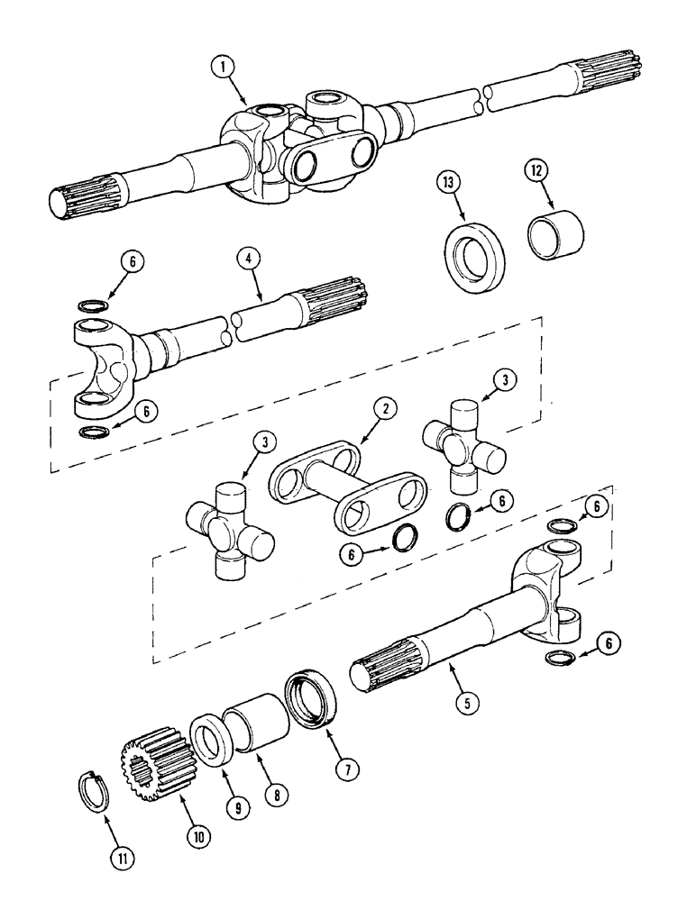 Схема запчастей Case IH 1594 - (5-148) - FRONT AXLE HALF-SHAFTS, MFD TRACTORS, P.I.N. 11221501 AND AFTER (05) - STEERING