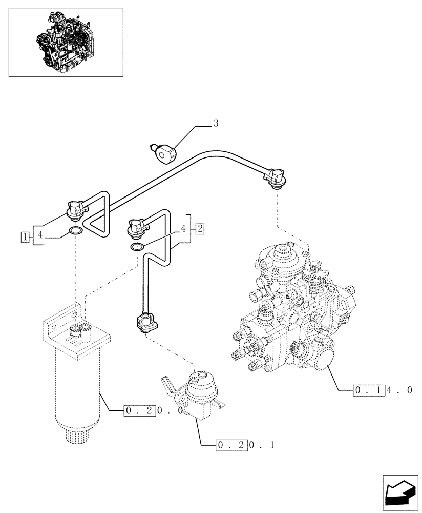 Схема запчастей Case IH PX110 - (0.20.3[01]) - PIPING - FUEL  (2830484) BSN 90629 (02) - ENGINE